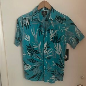 Volcom Blue and Black Tropical Button Down Shirt